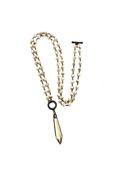 Necklace Cream Beads(8’)Beveled TeardrChainw/Multi Funct.38”