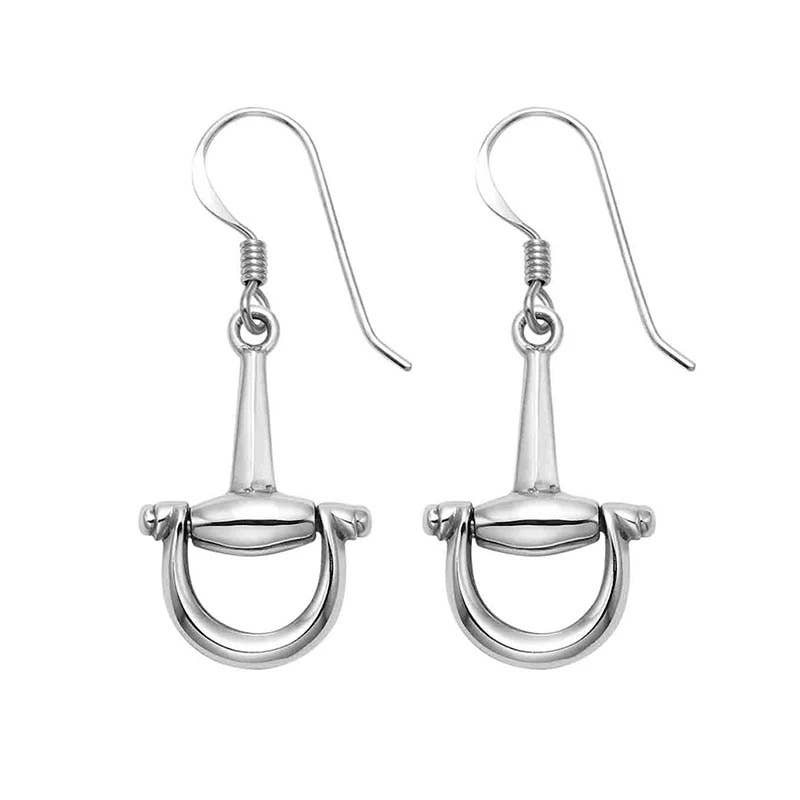 Sterling Silver Equestrian Dee Ring Snaffle Bit Earrings: Silver