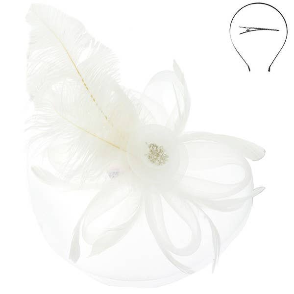 DERBY PEACOCK FEATHER ROSE FASCINATOR HEADBAND HTH2683: Gy