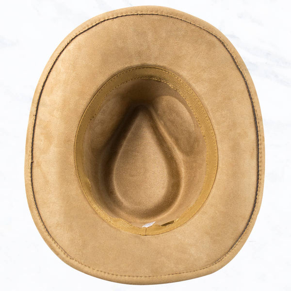 Suede Regular Cowboy Fedora Hat with Studded Belt: Ivory