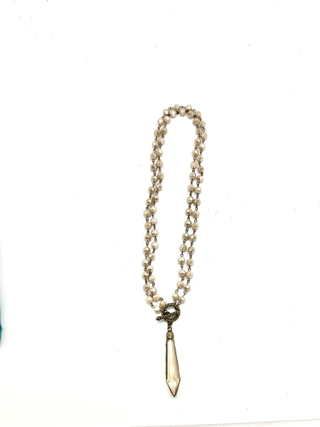 Necklace Cream Beads(8’)Beveled TeardrChainw/Multi Funct.38”