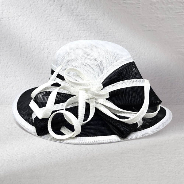 Two Tone Bow Accent Elegant Sinamay Dressy Hat: Beige,Brown