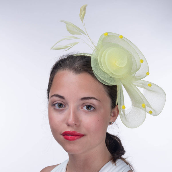 Crinoline Flower Bow Feather Headband Fascinator Cocktail: Gold