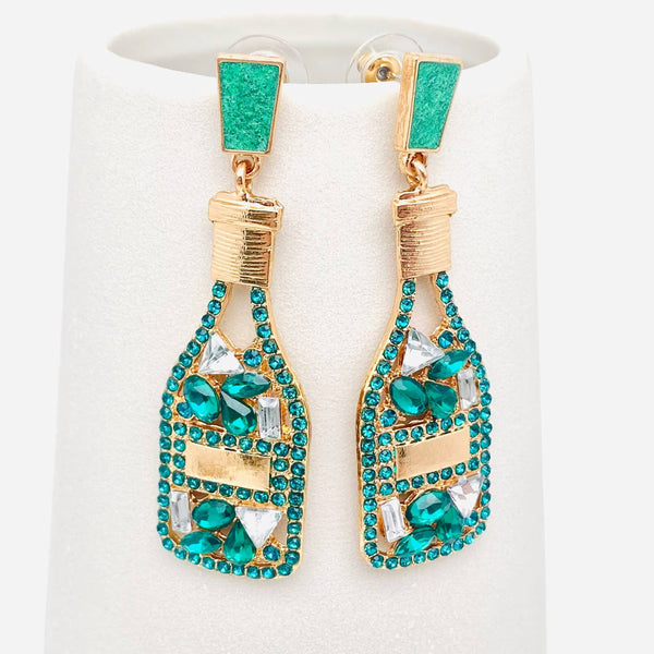 Hollow Rhinestone Bottle Stud Earrings: Gold