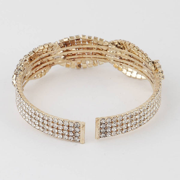 Twisted Rhinestone Cuff Bracelet: Gold Clear