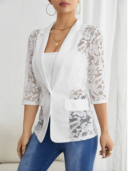 Elegant And Stylish Lace Patchwork Blazer: White / M