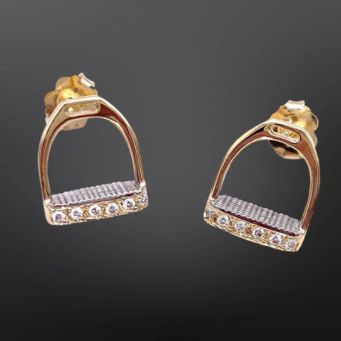 English Equestrian Stirrup Iron Sterling Silver Earrings: Yellow Gold
