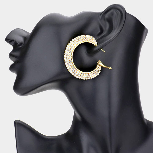 Silver Rhinestone Hoop Earrings