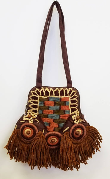 COTTON CANVAS, YARN ART BOHEMIAN BAG: BLACK