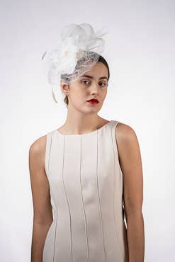 5830C Flower Adorned Crinoline Comb Fascinator Cocktail Hats: SILVER / Crinoline