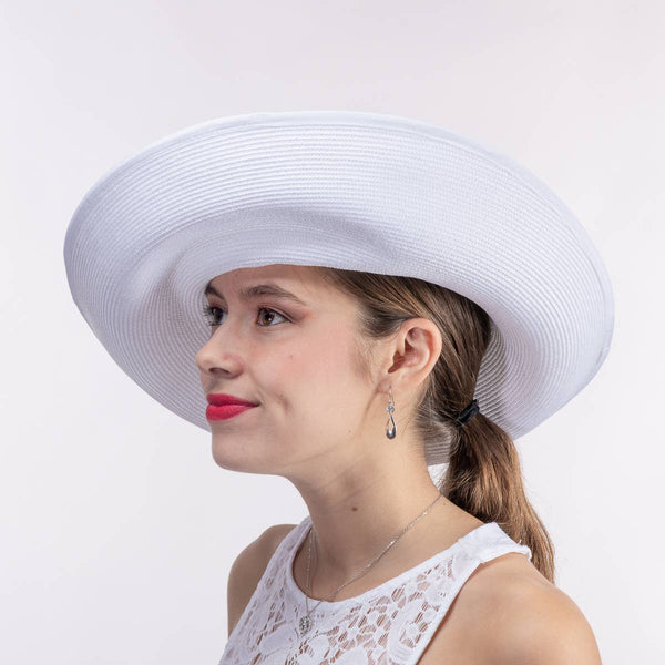 301902 Silk Flower Veil Poly Straw Church Hats: PP / IVORY