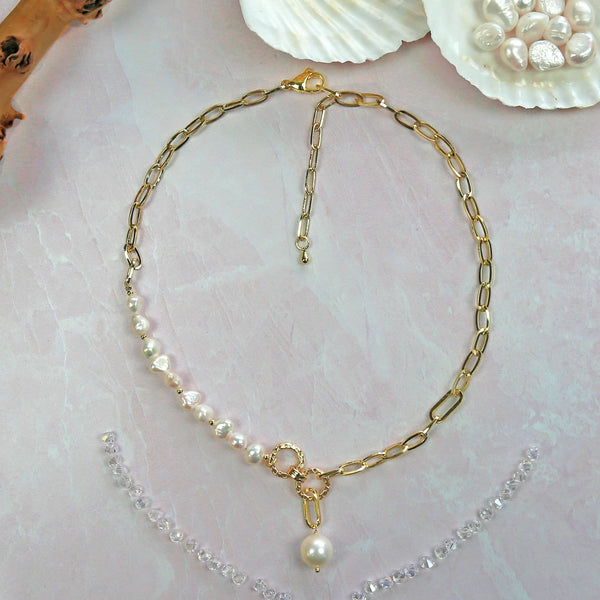 Cultured Pearl Link Chain Necklace