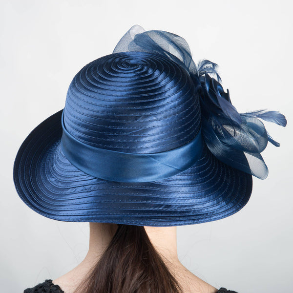 Satin Ribbon Kettle brim with flower embellishment: Bronze