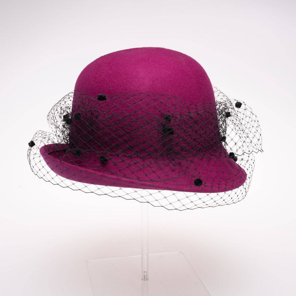 400802 Veil Cloche Wool Felt Women's Dress Hats: RED/BLACK / Felt