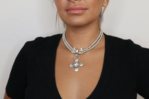 Pewter Necklace with Crystal Cross