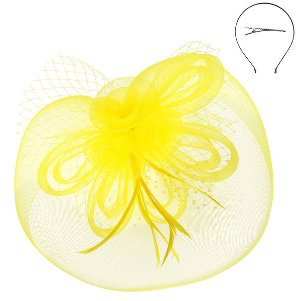 Floral Feather Loopy Bow Mesh Fascinator : Ivory