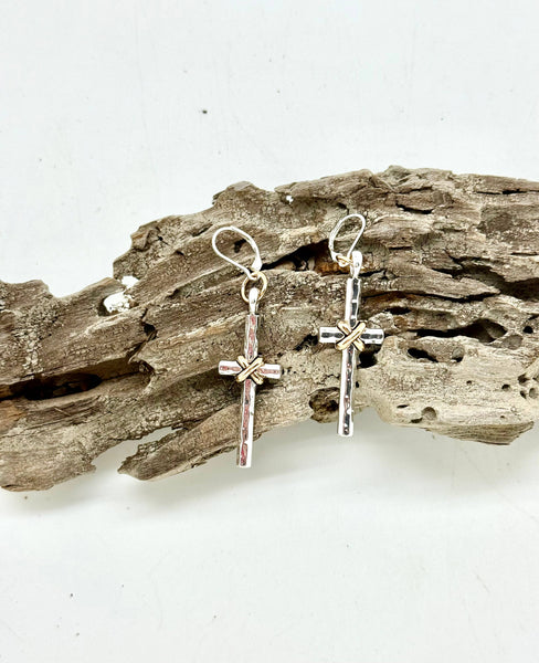 Earring Alloy Plated Multi Metal Cross Large w/Closed Hook