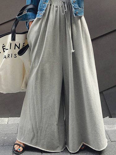 Loose Urban Gray Wide Leg Elastic Waist Pants: LIGHT GRAY / M