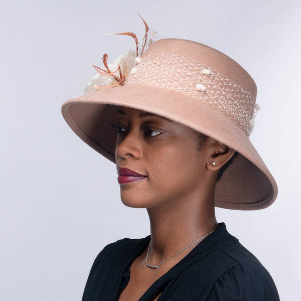 400788 Silk Flower Lamp Shape Wool Felt Hats: Felt / CAMEL