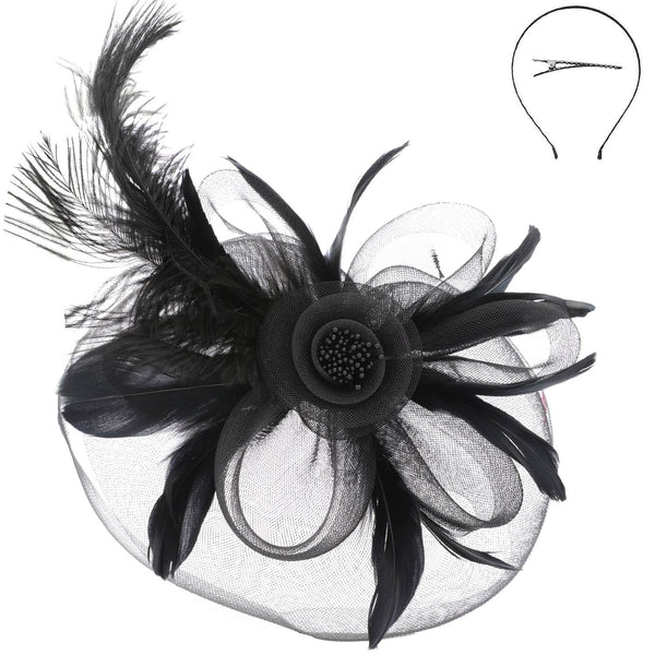 Debry Peacock Feather Rose Fascinator Headband : Royal Blue
