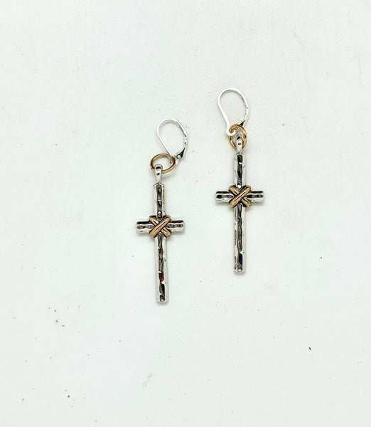 Earring Alloy Plated Multi Metal Cross Large w/Closed Hook