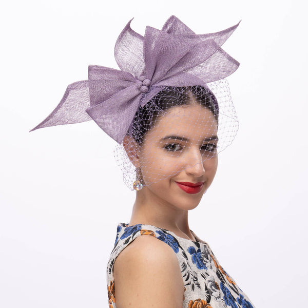 5936H Large Sinamay Bow And French Veil Fascinator On 3.5Cm: Emerald