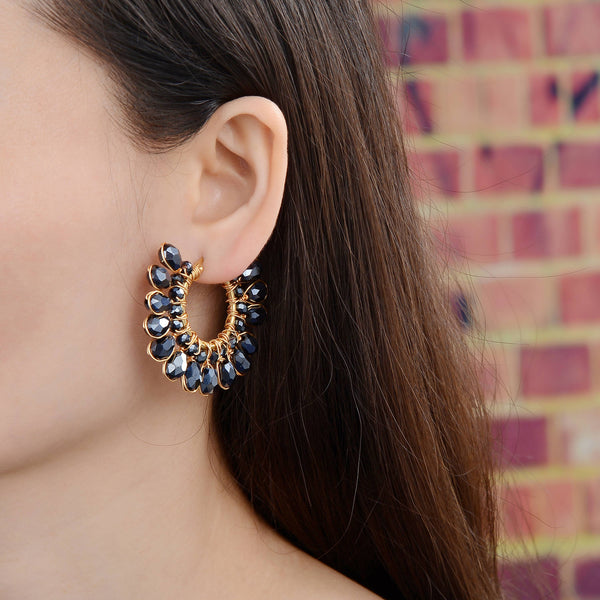 Fan Crescent Stud Beaded Earrings: Multi-Colored