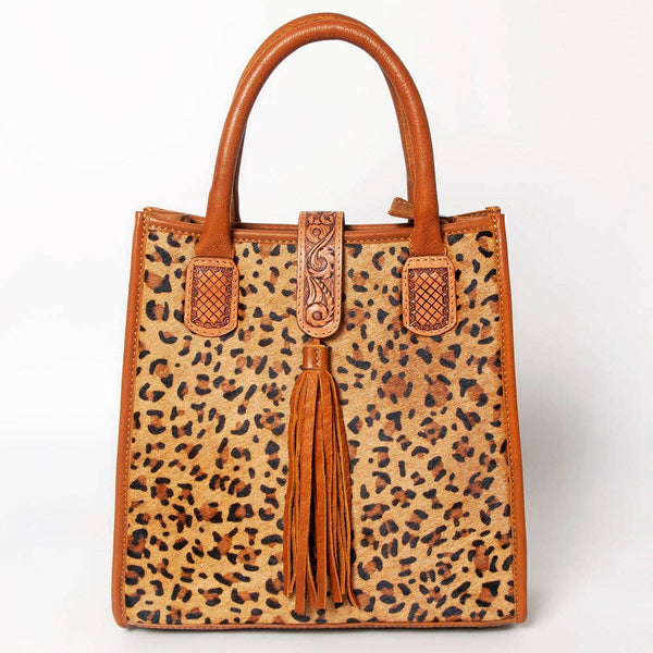 LC-ADBGA279 American Darling Cowhide Tote with Tooled Leather & Tassel Genuine Hair-On Hide: ADBGA279C