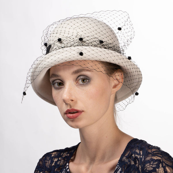 400802 Veil Cloche Wool Felt Women's Dress Hats: RED/BLACK / Felt