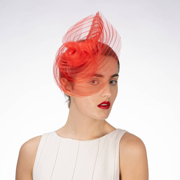 5833C Swirl Pleated Crinoline Comb Fascinator Cocktail Hats: BLACK / Crinoline / Fascinator