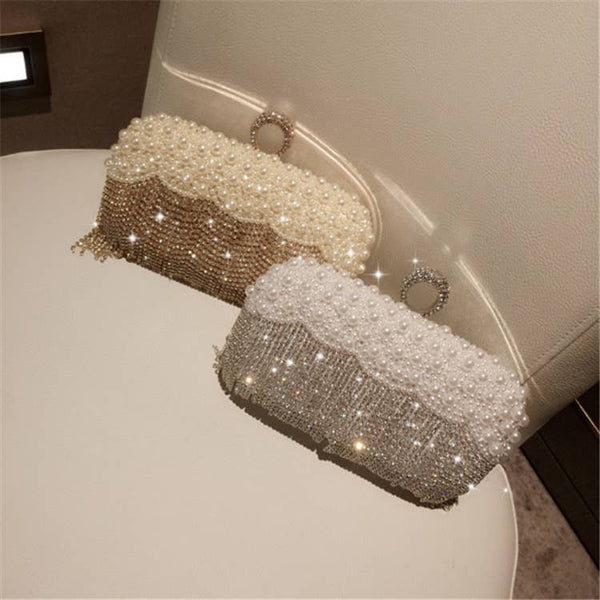 Elegant Pearl and Crystal Clutch L6130: Silver