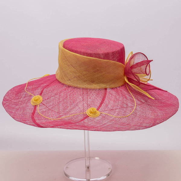 Two tone  Callalily Adorned Wide Soft Sinamay Hats | 117138: Yellow/Blue Ice