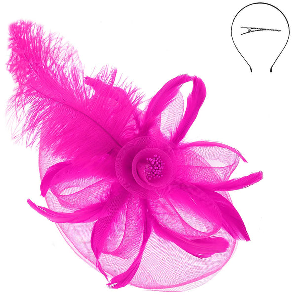 Debry Peacock Feather Rose Fascinator Headband : Royal Blue