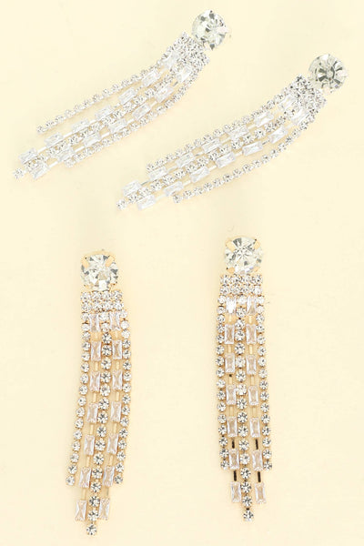 Cubic Zirconia Gemstone Post Tassel Earrings: Silver
