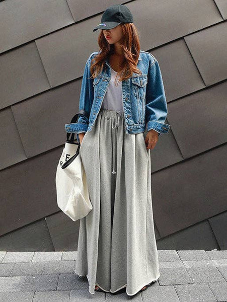 Loose Urban Gray Wide Leg Elastic Waist Pants: LIGHT GRAY / M