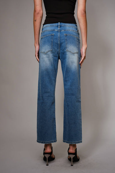 91499P - Gold Sequin Straight Leg Jeans: MED WASH / S