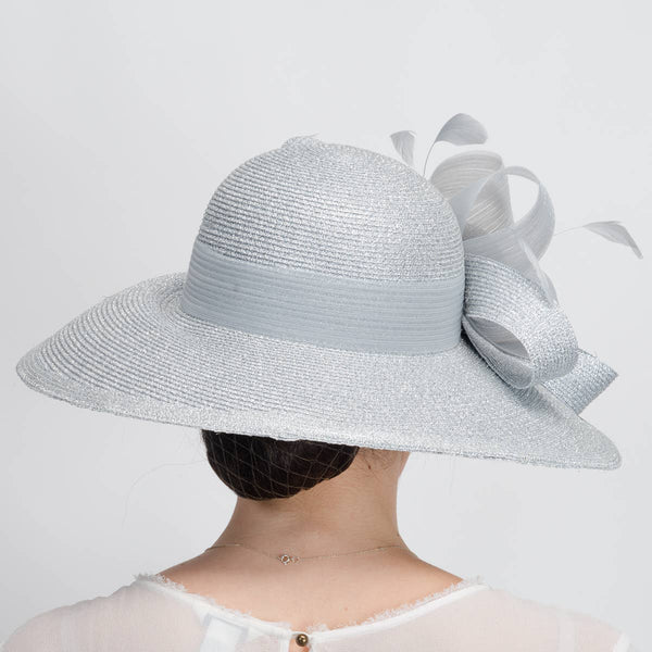 331881 Metallic Wide-Brimmed Church Hats: NAVY / Metallic