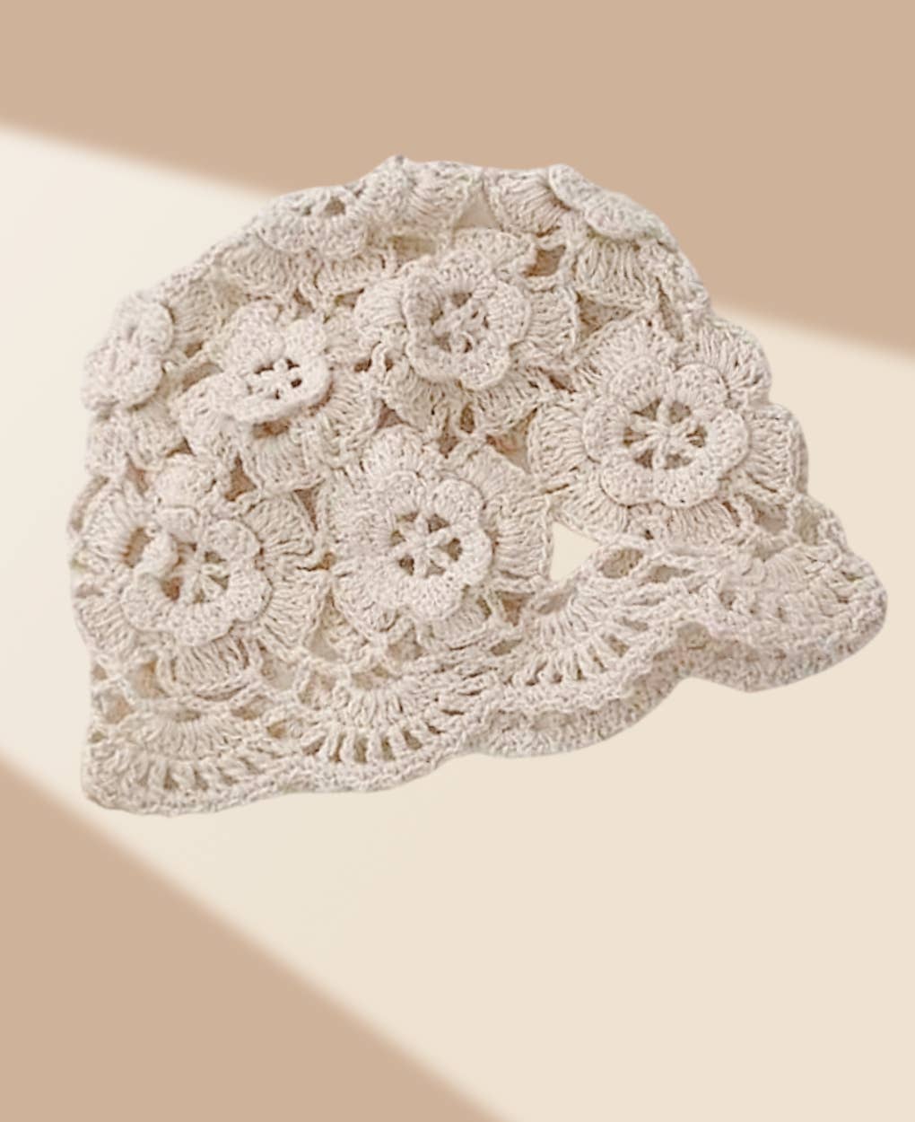 Beige Hand-Crocheted Bucket Hat