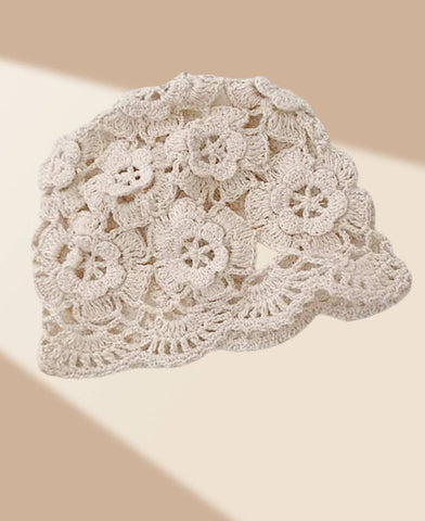 Beige Hand-Crocheted Bucket Hat
