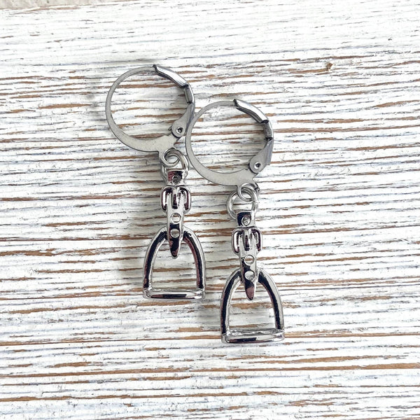 Horse bit earrings stirrup earrings Equestrian derby: Matte silver