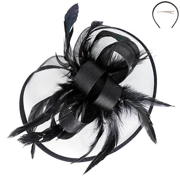 RIBBON MESH FASCINATOR HEADBAND CLIP HTH2718: Iv