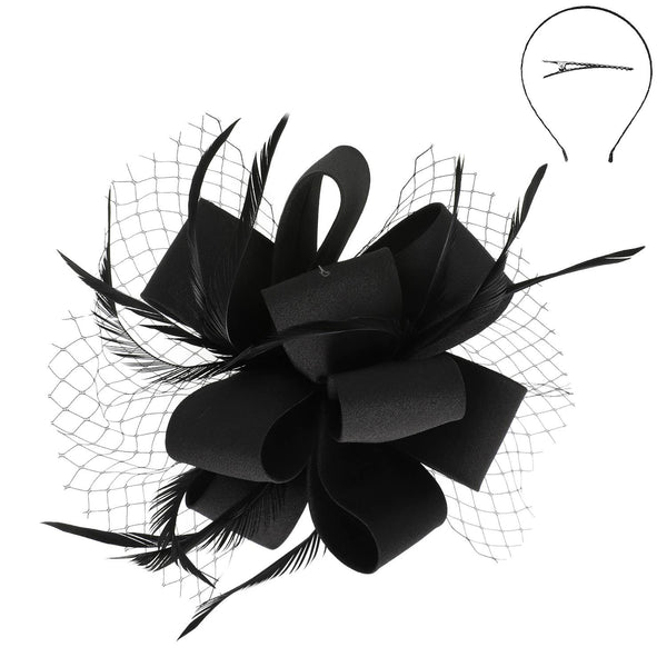 Feathered Loopy Sinamay Fascinator : Grey