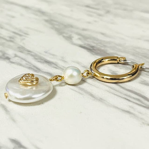 Crystal Heart & Pearl Drop Hoop