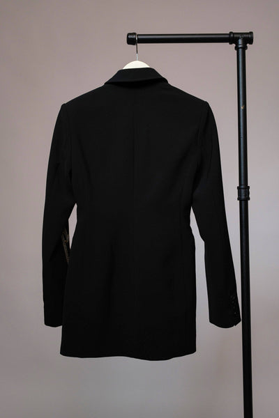 23503J - Woven Suiting Embroidered Tunic Blazer: BLACK / S