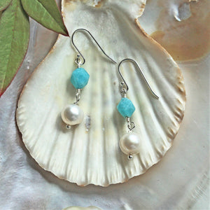 Peruvian Amazonite & Cultured Pearl Drop Earrings