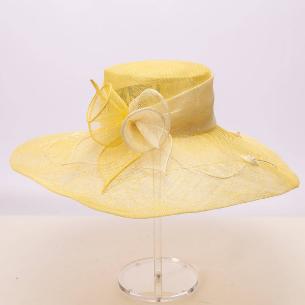 Two tone  Callalily Adorned Wide Soft Sinamay Hats | 117138: Yellow/Blue Ice