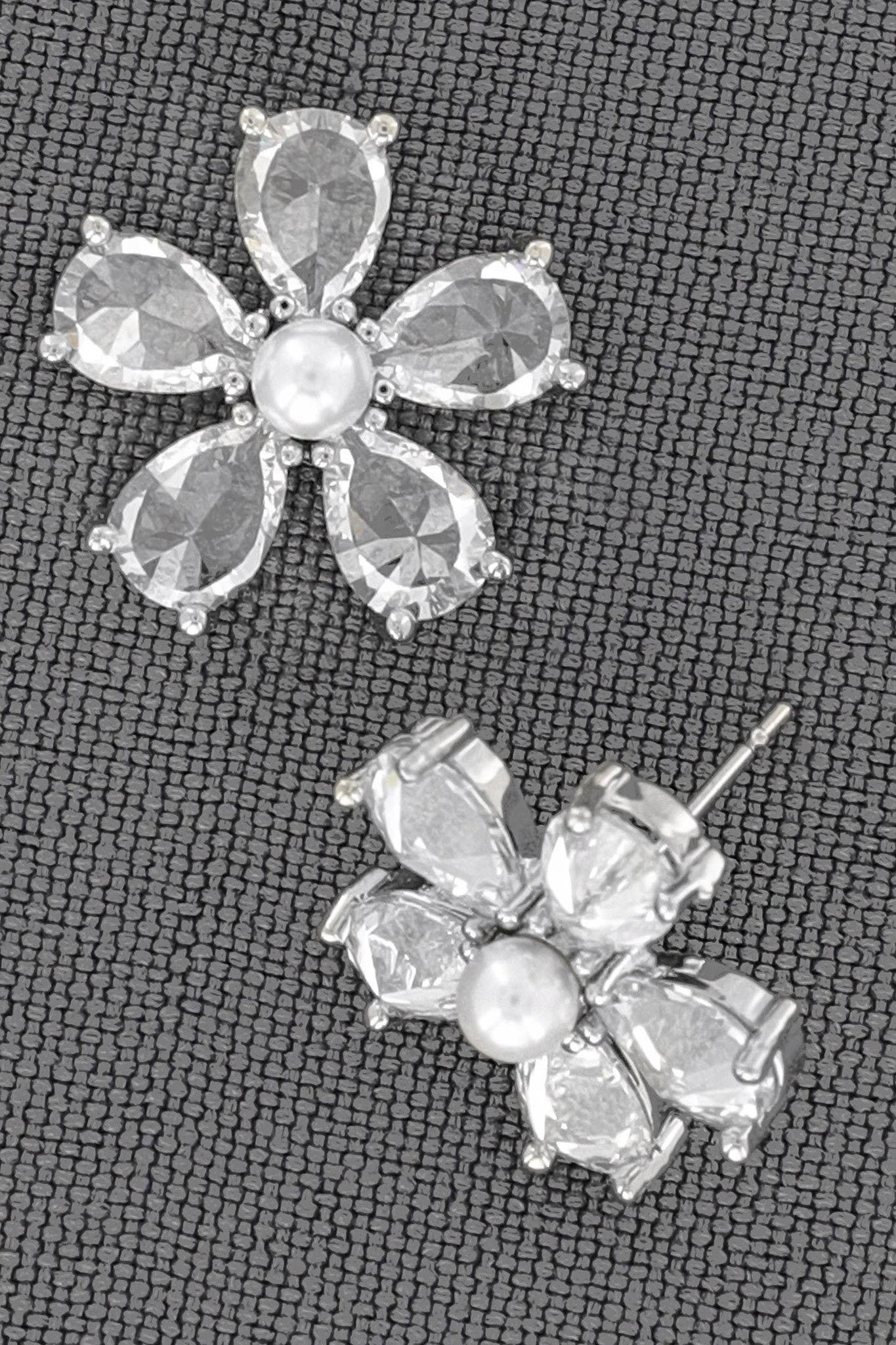 Cubic Zirconia And Pearl Flower Stud Earrings
