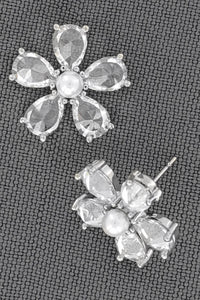 Cubic Zirconia And Pearl Flower Stud Earrings