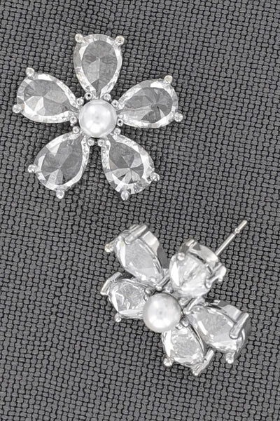 Cubic Zirconia And Pearl Flower Stud Earrings