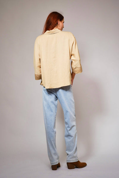 36901T - Hi-Low Pearl Embellished Chambray Top: MED WASH / L